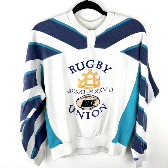 Vintage 80s 90s Nike Rugby Union Colorblock Crewneck Embroidered Size L - Picture 1 of 7